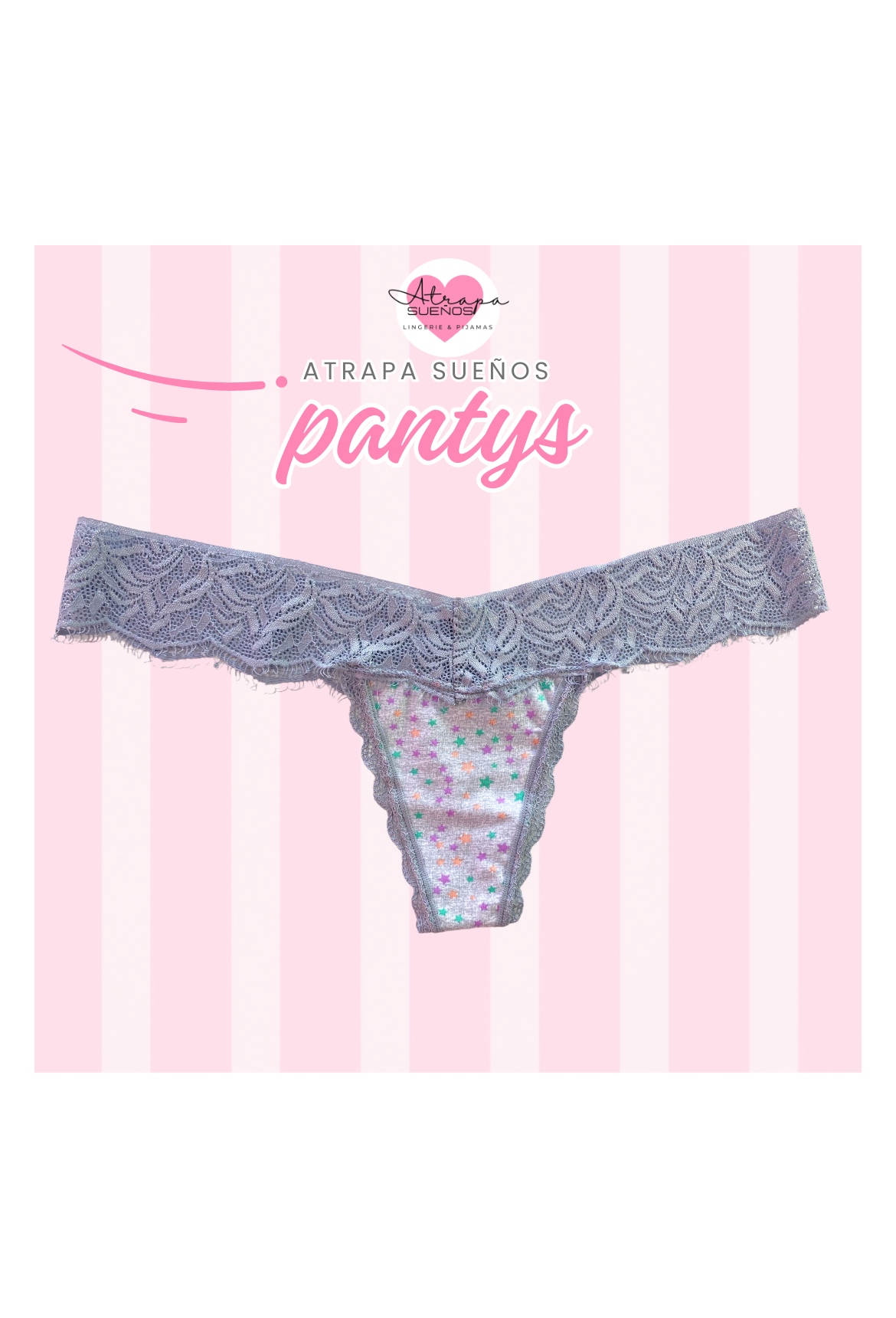 Panty gris con estampado de Estrellas y encaje