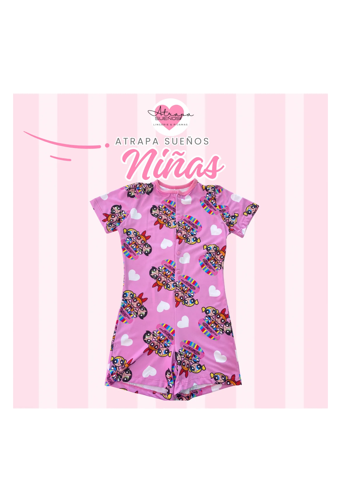 Enterizo rosado con estampado de chicas super poderosas para niñas