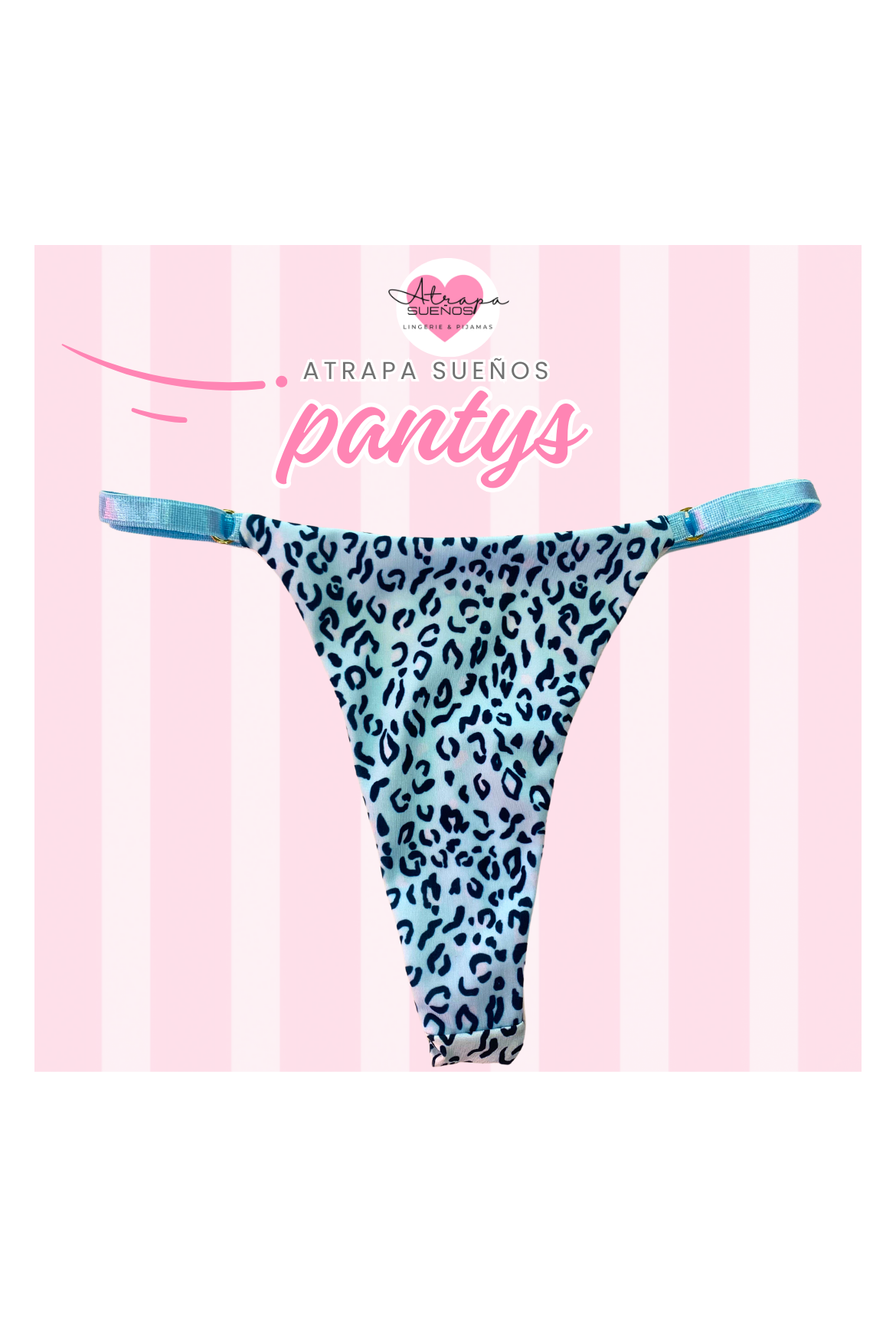 Panty tanga celeste con estampado de animal print