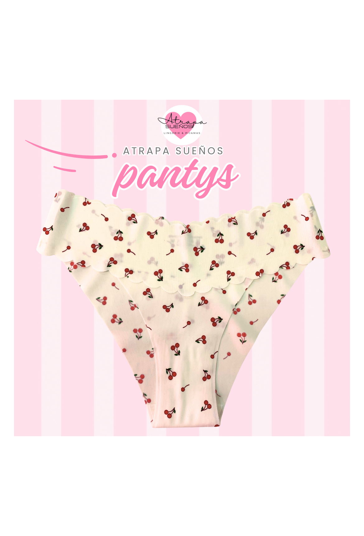 Panty blanco sin costura con estampado de cerezas