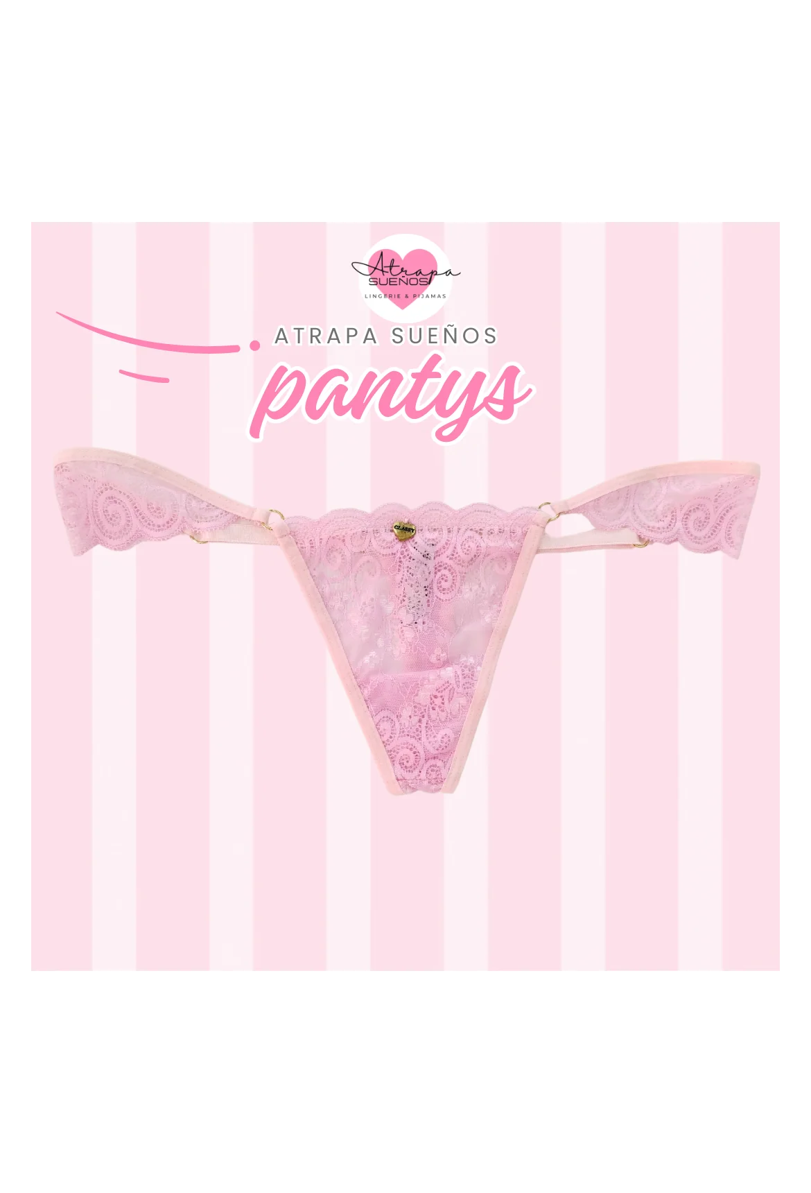 Panty tanga de encaje rosa