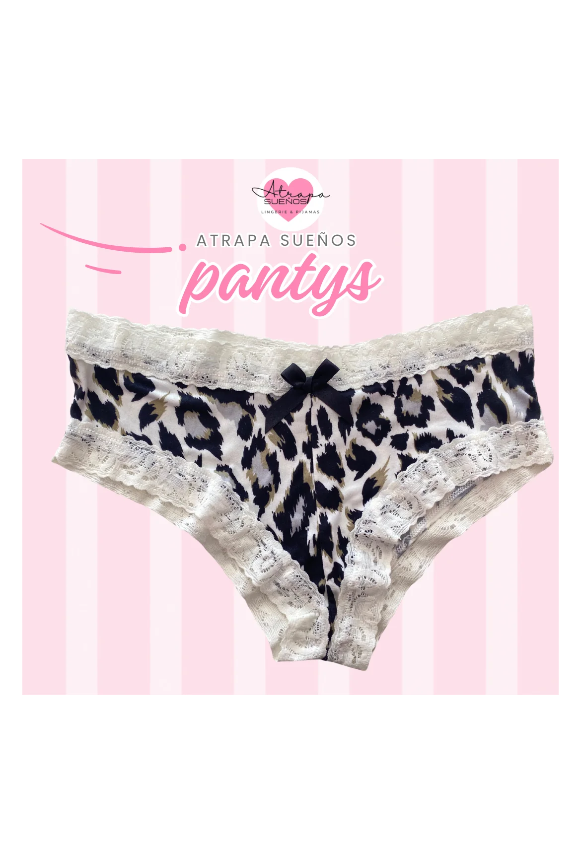 Panty con encaje blanco y estampado de animal print en tonos negros