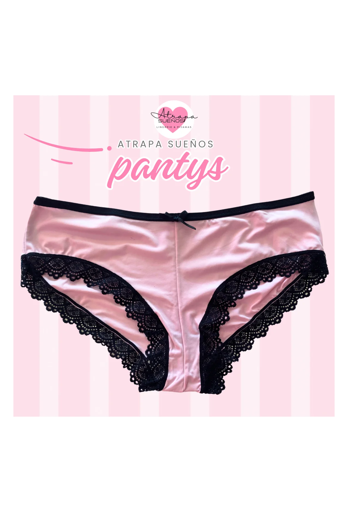 Panty rosado pastel con toques de encaje negro