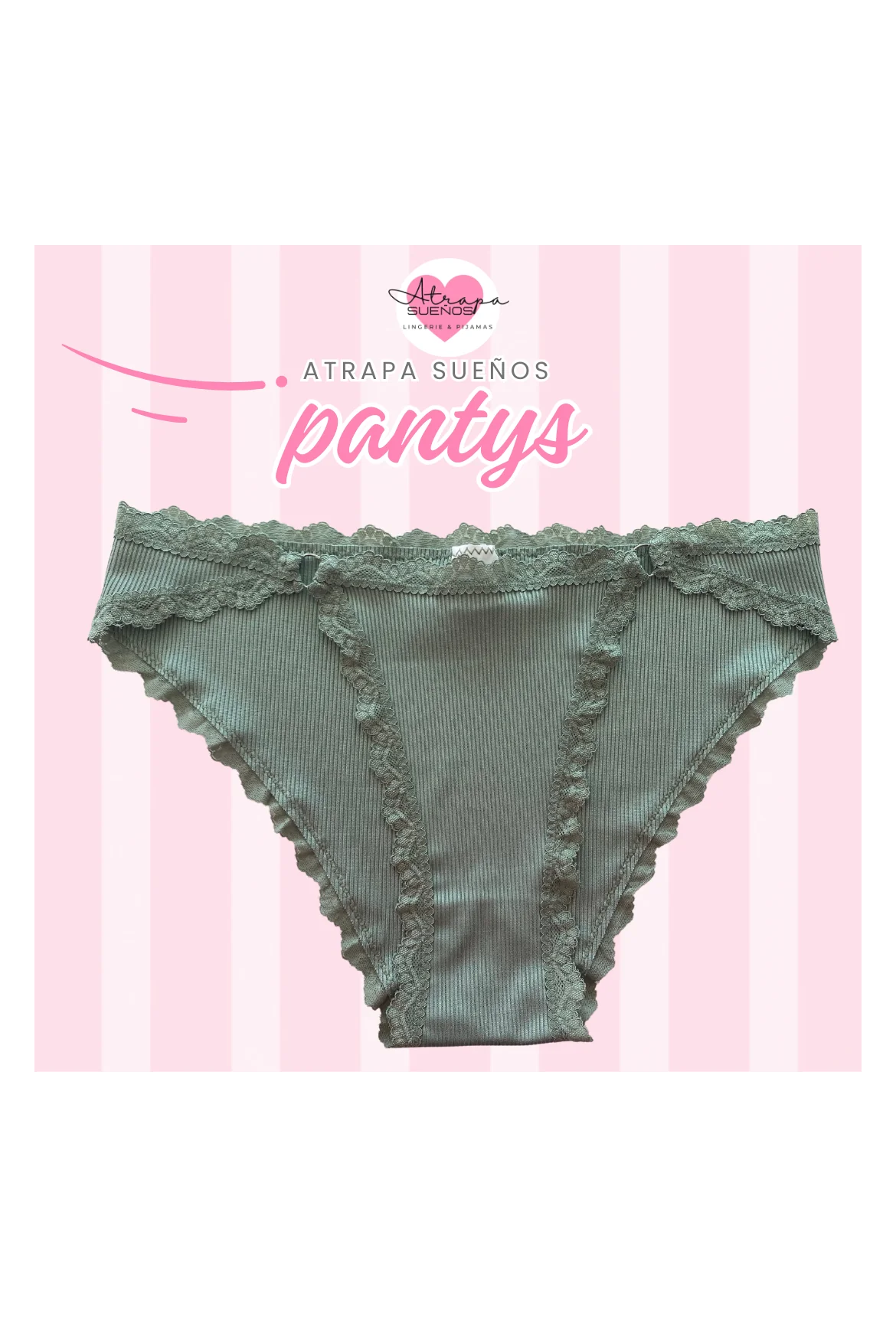 Panty verde oliva confort con bordes de encaje