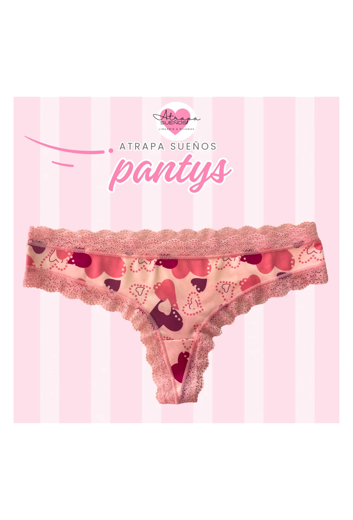 Panty rosa con estampado de corazones en tonos rosas