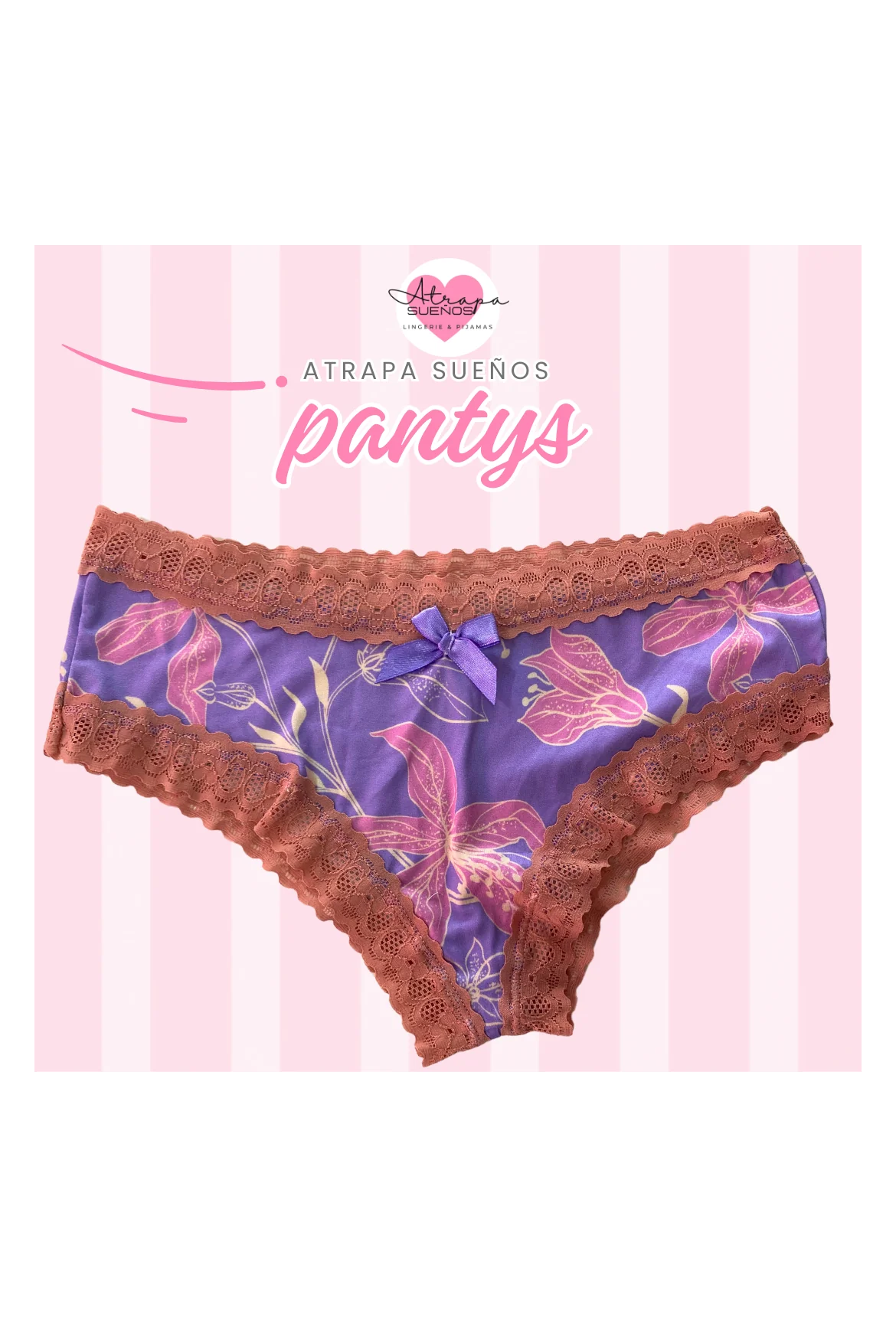 Panty morado con estampado floral en tonos rosas